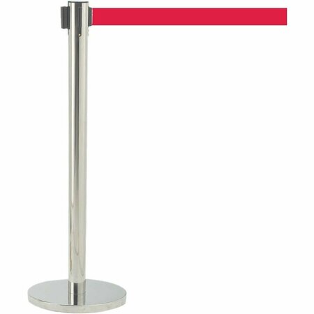 AARCO Form-A-Line System With 7' Slow Retracting Belt, Satin Finish with Red Belt. HS-7RD